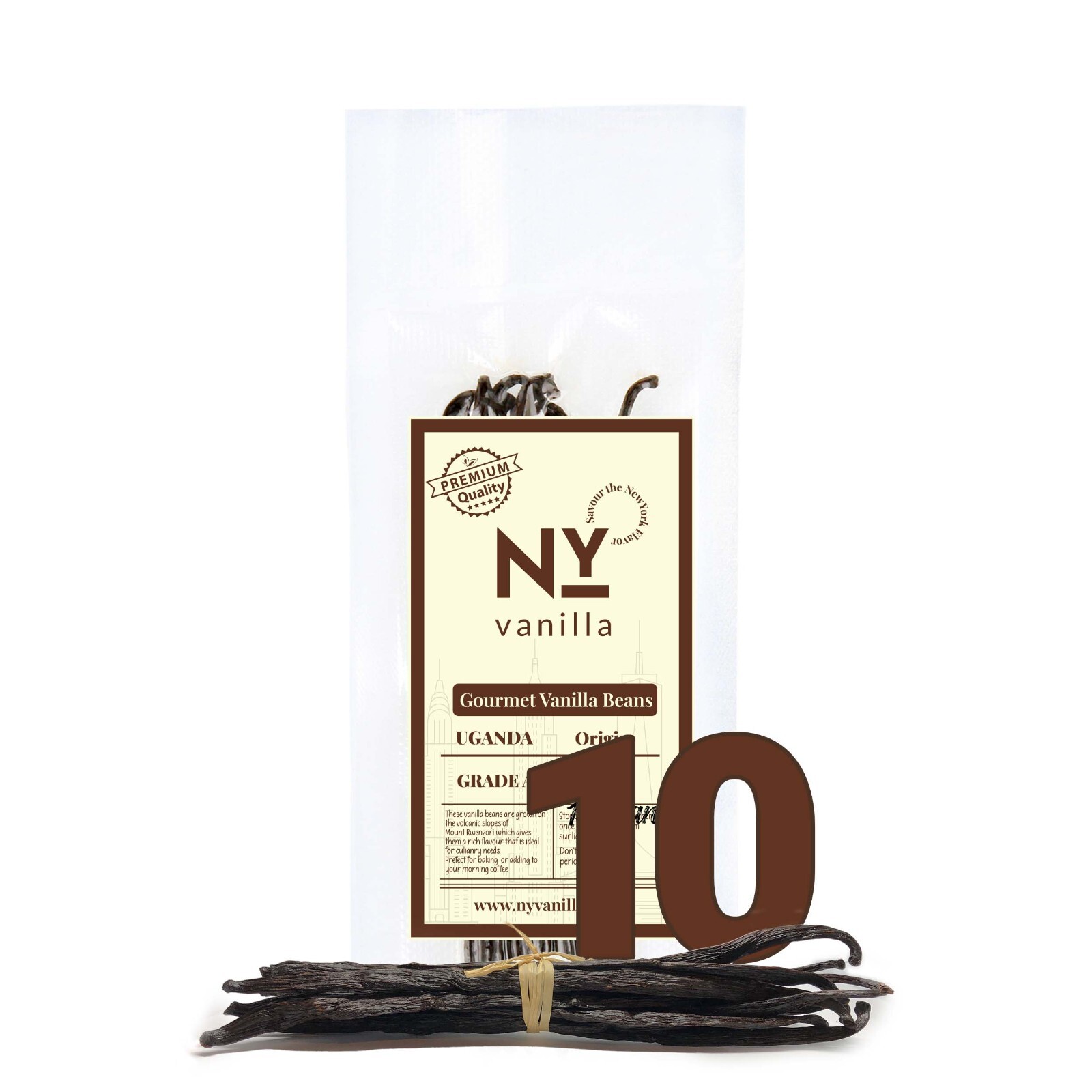 10 Pure Vanilla Beans Grade A For Vanilla Extract, Whole Vanilla Pods For Baking
